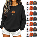 Halloween Pumpkin Cat Sweatshirt Women Spooky Ghost Crewneck Long Sleeve Fall Casual Graphic Holiday Party Pullover