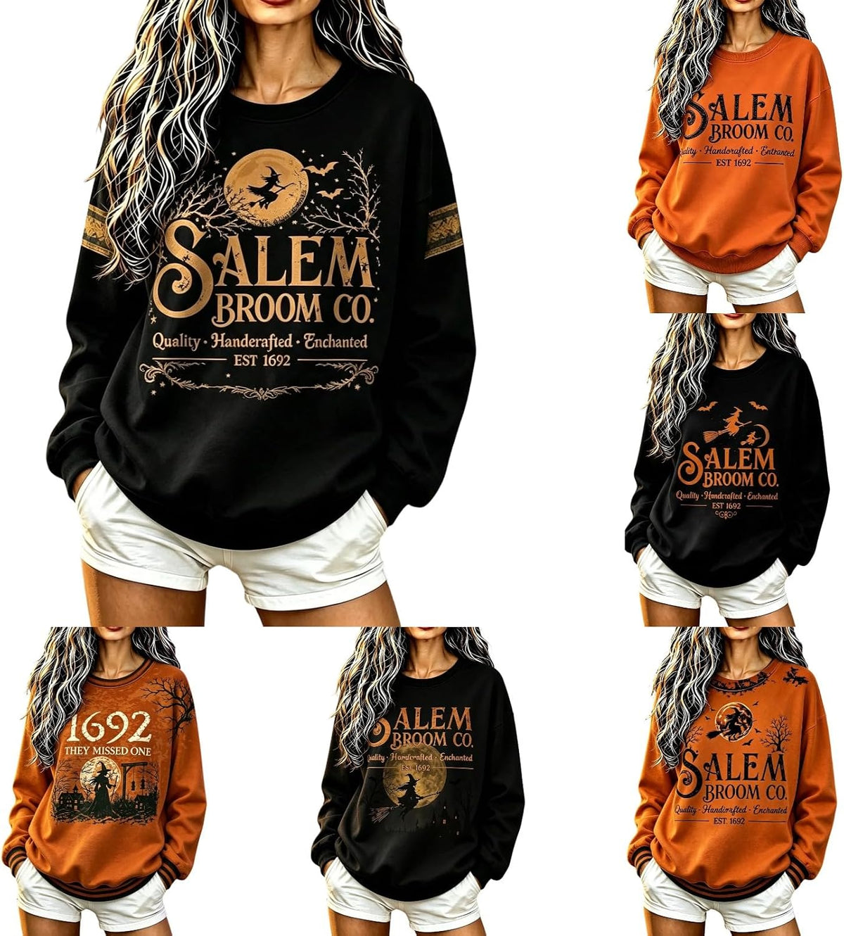 Halloween Sweatshirt Women'S Salem Broom Company Printed Sweatshirt