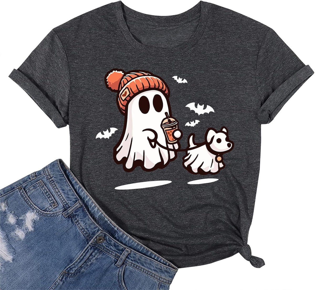 Ghost with Walking Dog Shirt Halloween Ghost Shirt Ghost Dog Shirt