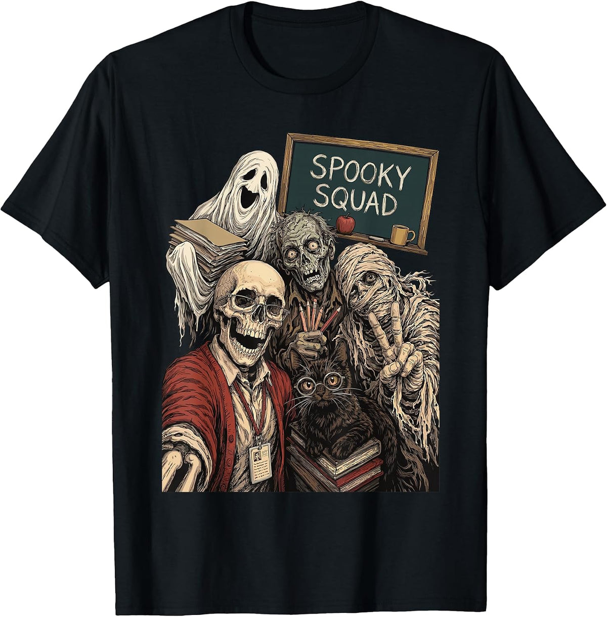 Halloween Teacher Crew Spooky Skeleton School Staff Squad T-Shirt