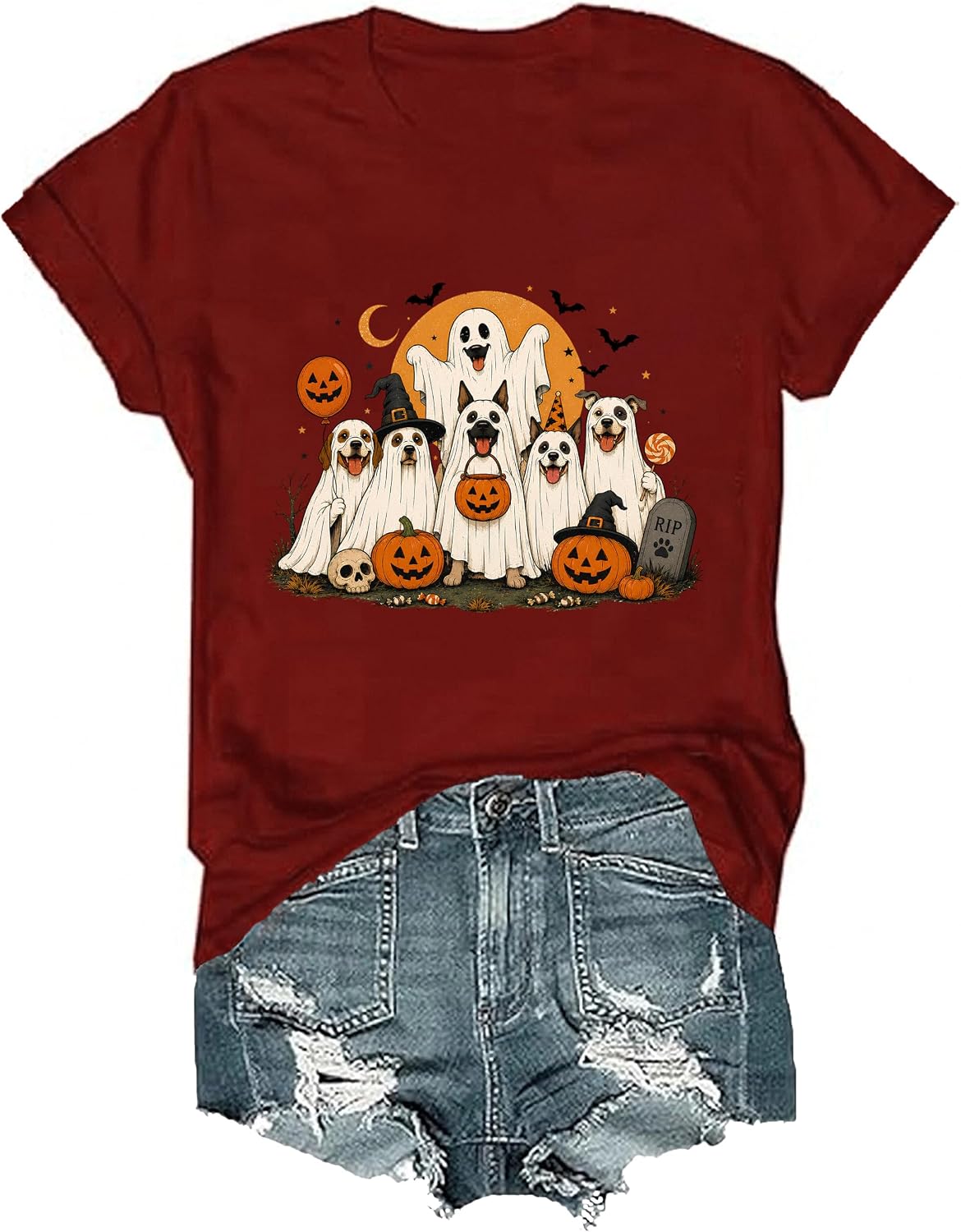 Ghost Dog Halloween Shirt Funny Spooky Season Dog Lover Graphic T-Shirt