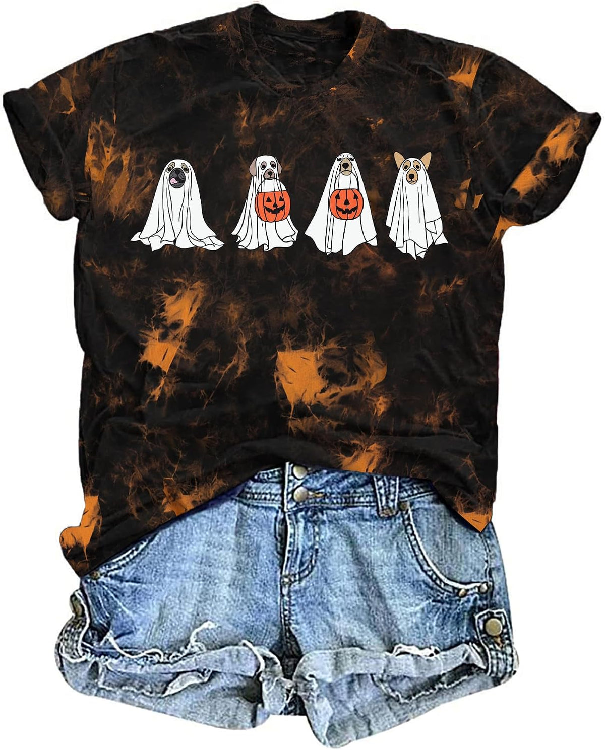 Ghost Dog Shirts Women Dog Lovers Halloween Tshirt Spooky Season Top