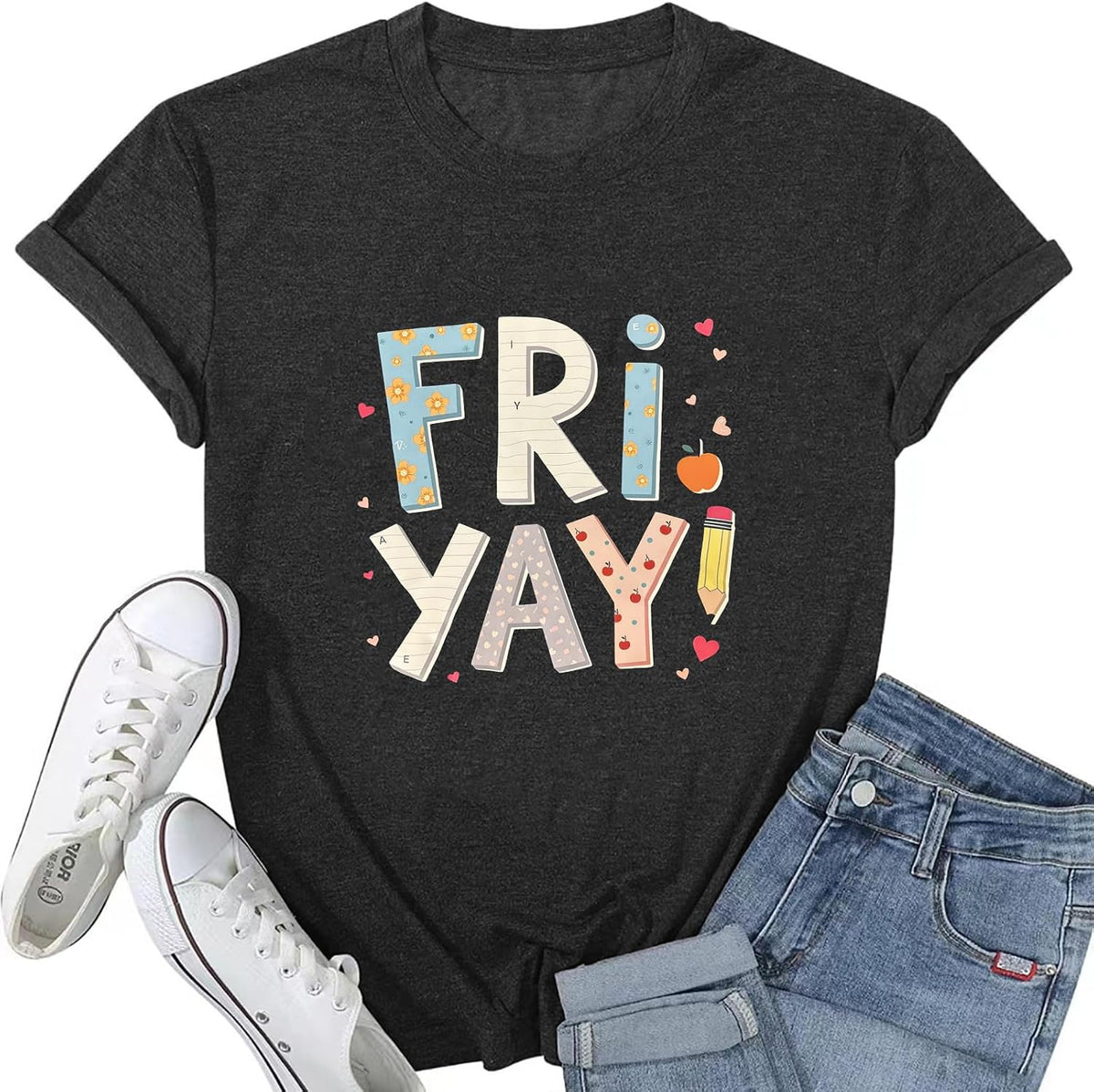 Friday Teacher Shirts for Women Happy Friday Teacher Graphic Tees School Weekend Holiday T-Shirt Vacation Tops