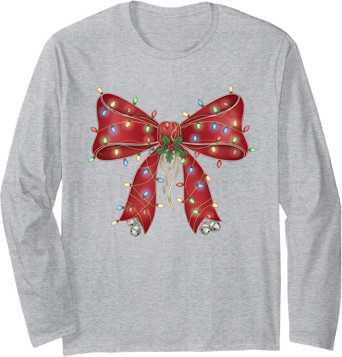 Christmas Coquette Bow Xmas Lights for Women Girls Bow Long Sleeve T-Shirt
