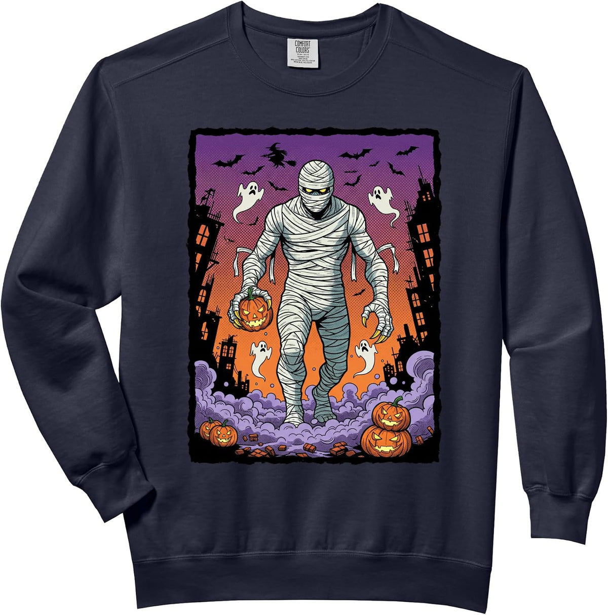 Halloween Mummy Pumpkin Retro Horror Art Comfort Colors Adult Sweatshirt