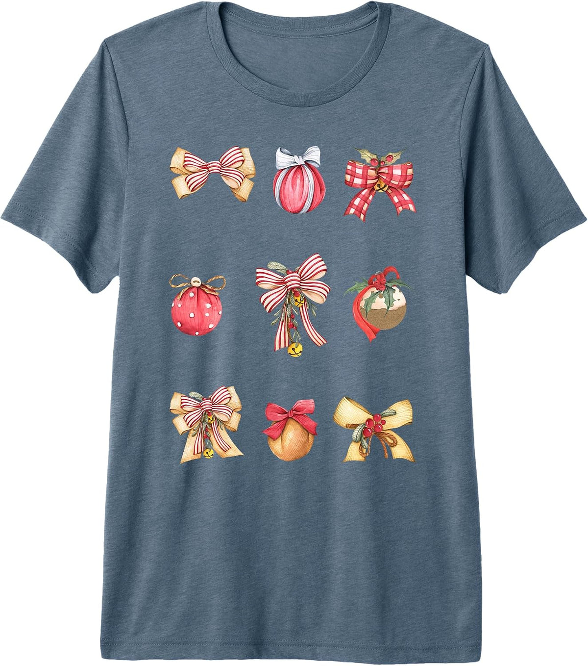 Christmas Coquette Bow Ribbons Ornaments Farmhouse Style Premium Tri-blend T-Shirt