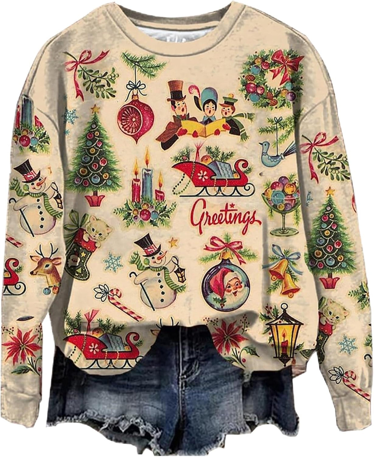 Women Christmas Cartoon Fun Gift Casual Sweatshirt Xmas Novelty Christmas Lightweight Pullover Fall Sweatshirt