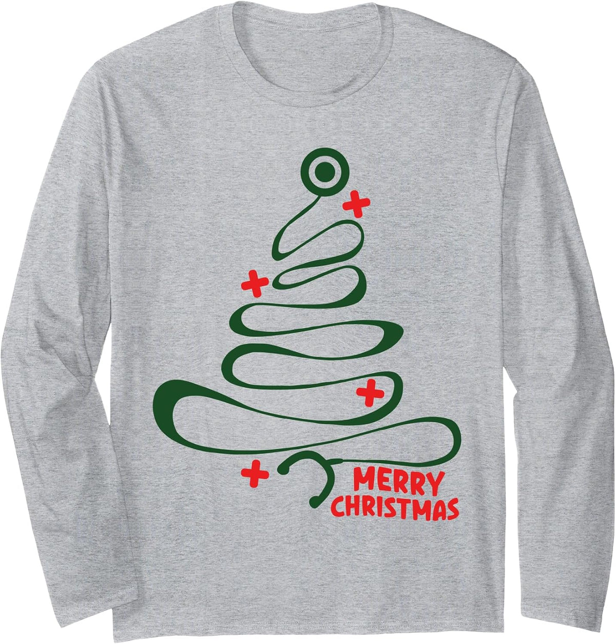 Merry Christmas Stethoscope Xmas Tree Fun Nurse RN LPN Squad Long Sleeve T-Shirt