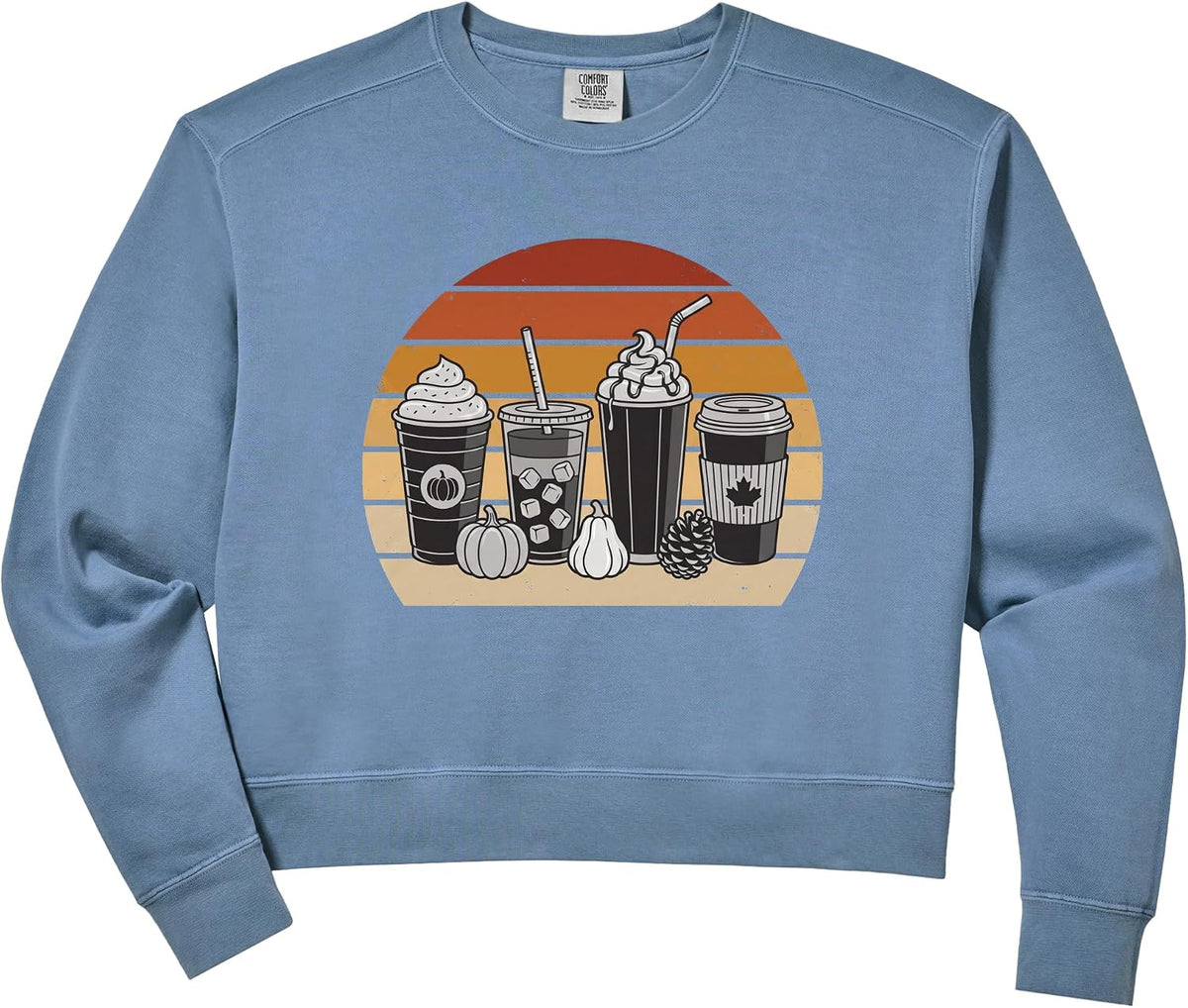 Women's Pumpkin Spice Latte Fall Coffee Cup Crew Halloween Season Comfort Colors Crop Sweatshirt