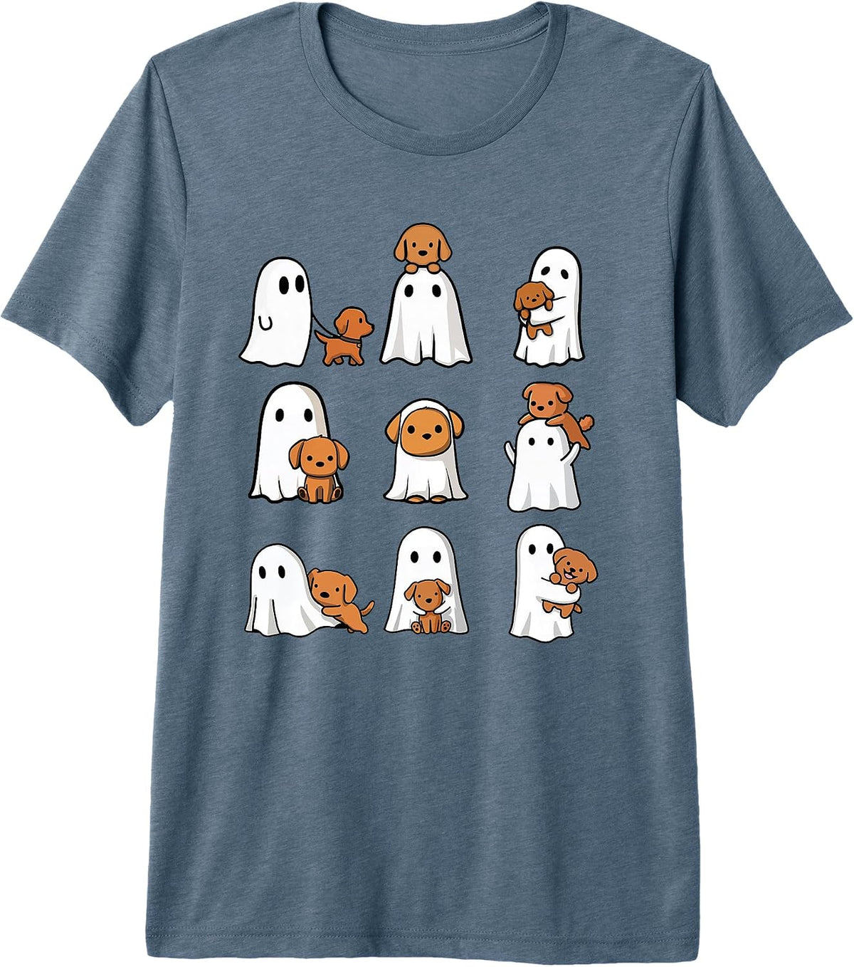 Halloween Dog and Ghost Dogs Cute Ghosts Retro Groovy Puppy Premium Tri-Blend T-Shirt