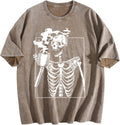 Skeleton Drinking Coffee Shirt Skull Print T-Shirt