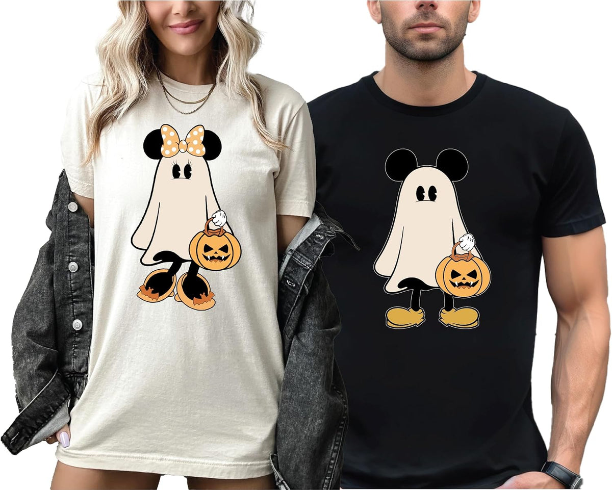 Retro Halloween Couple T-Shirts,Vintage Halloween T-Shirt, Matching Family Halloween Shirt, Halloween Shirts for Women, Family Vacation Halloween Crewneck
