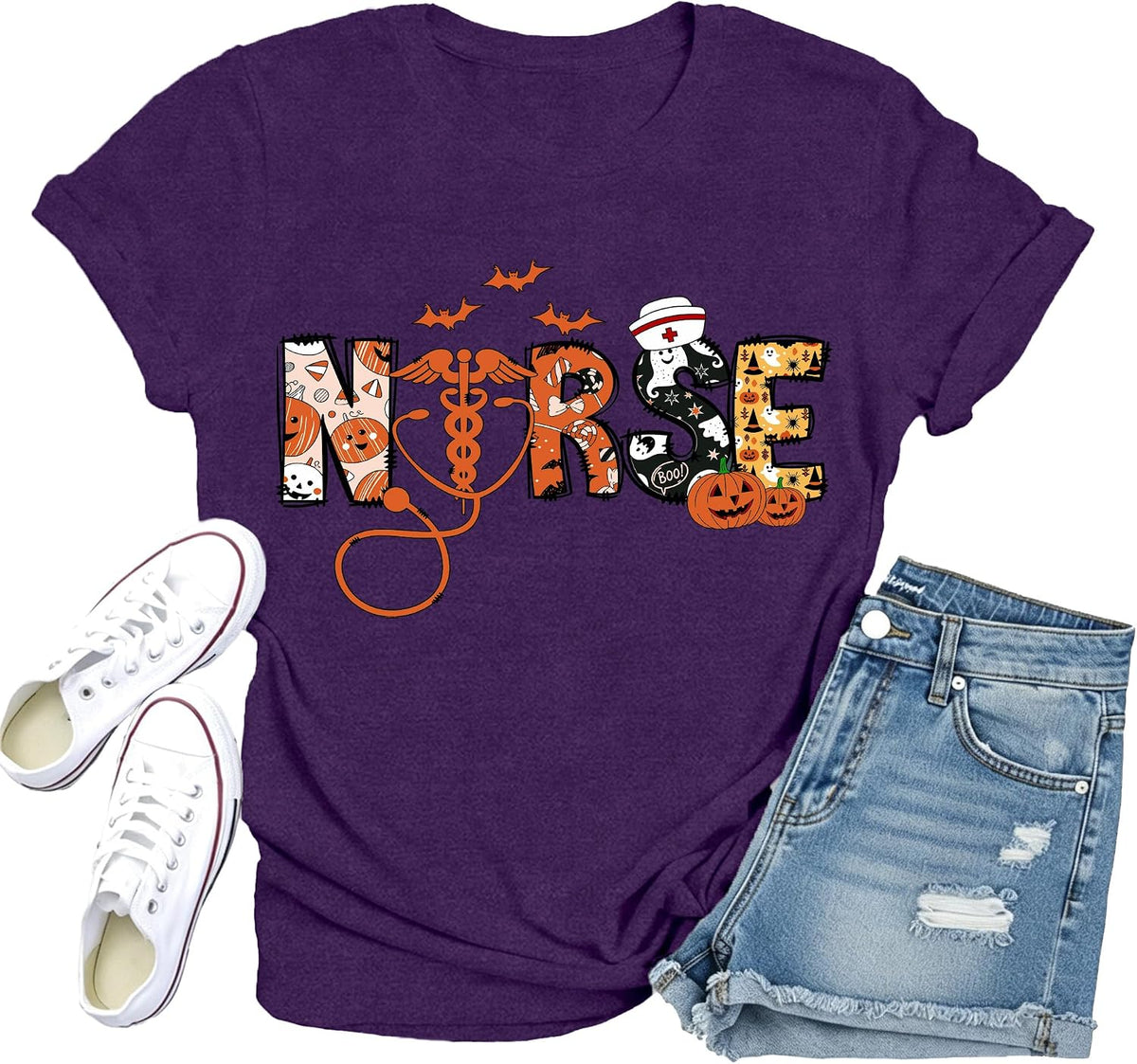 Nurse Shirts for Women Halloween T-Shirt Halloween Nurse Tee Tops