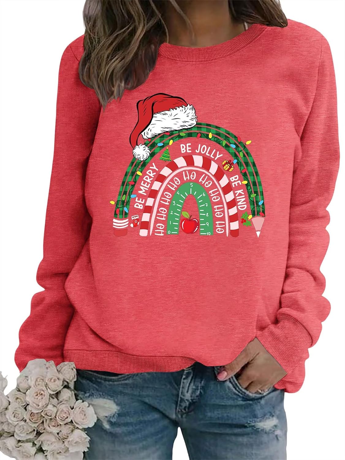 Christmas Sweatshirt Women Be Kind Graphic Teacher Long Sleeve Shirt Cute School Christmas Crewneck Pullover Tops