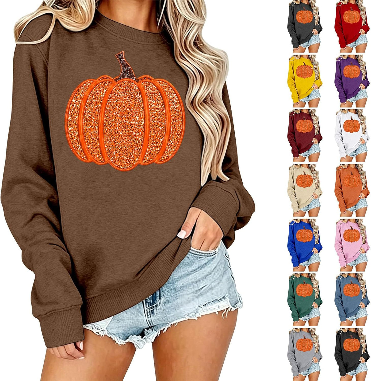 Halloween Sweatshirts for Women Graphic Pumpkin Crewneck Pullover Fall Top