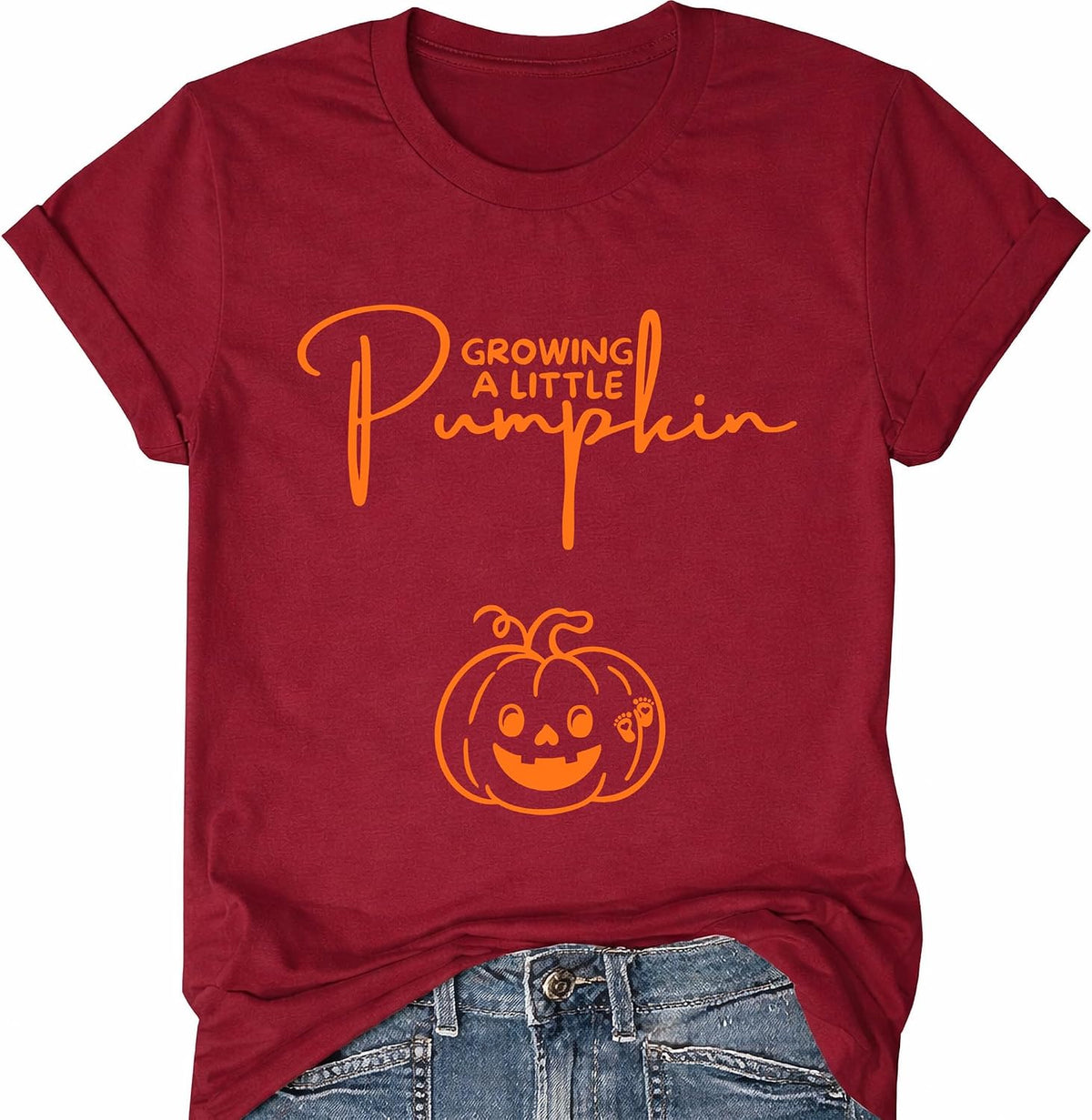 Halloween Pregnancy Shirts for Women Growing A Little Pumpkin Funny Shirt