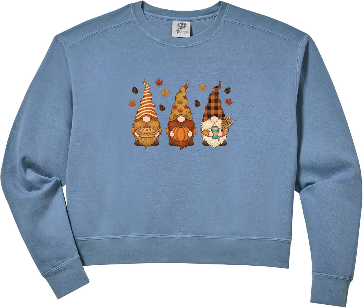 Womens Cozy Fall Brews Gnomes, Pumpkin Coffee Autumn Design Comfort Colors Crop Sweatshirt