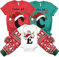 Custom Family Christmas Shirt, Personalized Monogram Letter Tee, Custom Name Holiday Shirt, Matching Family Christmas Pajama Top, Santa Hat Reindeer