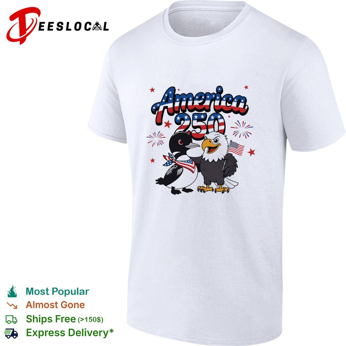 America 250 Loon and Bald Eagle with American Flag Patriotic Fourth of July shirt Unisex