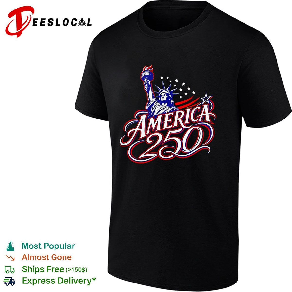 America 250 Statue of Liberty Torch Stars Stripes Red White and Blue Patriot shirt Unisex