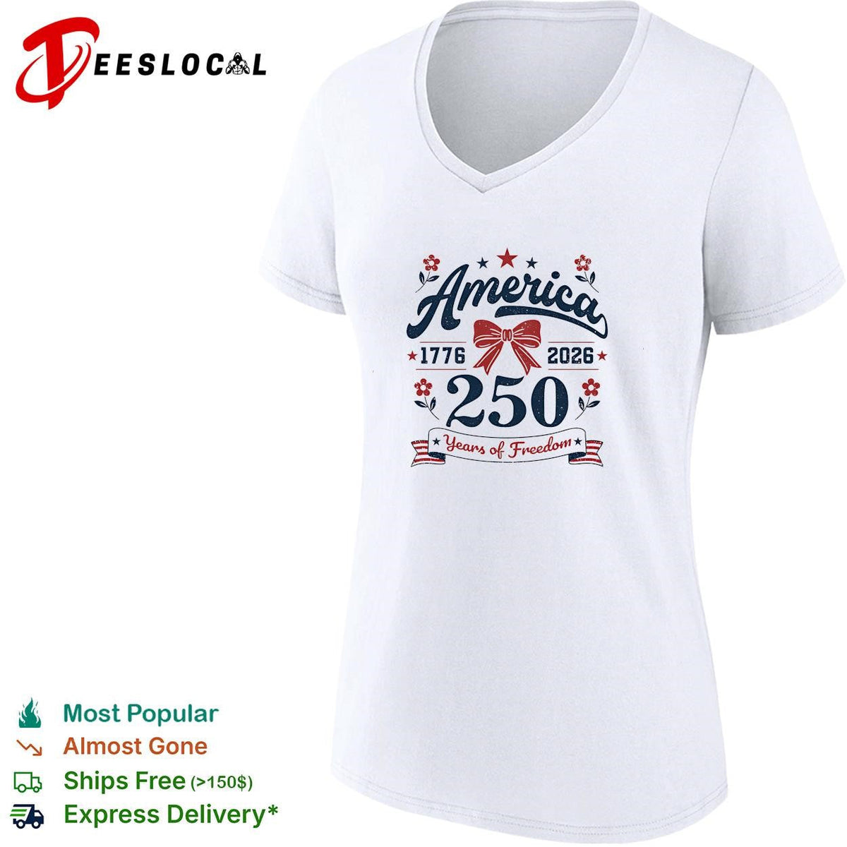 America 250 years of freedom 1776 2026 bow ribbon vintage graphic shirt Unisex