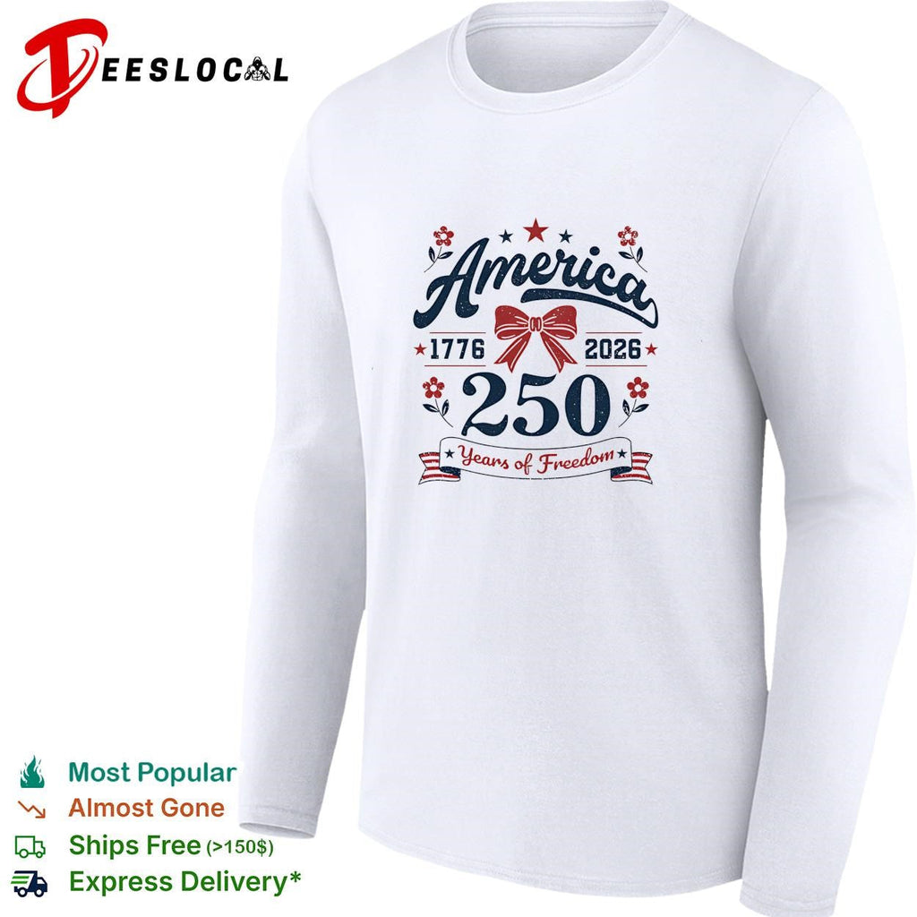 America 250 years of freedom 1776 2026 bow ribbon vintage graphic shirt Unisex