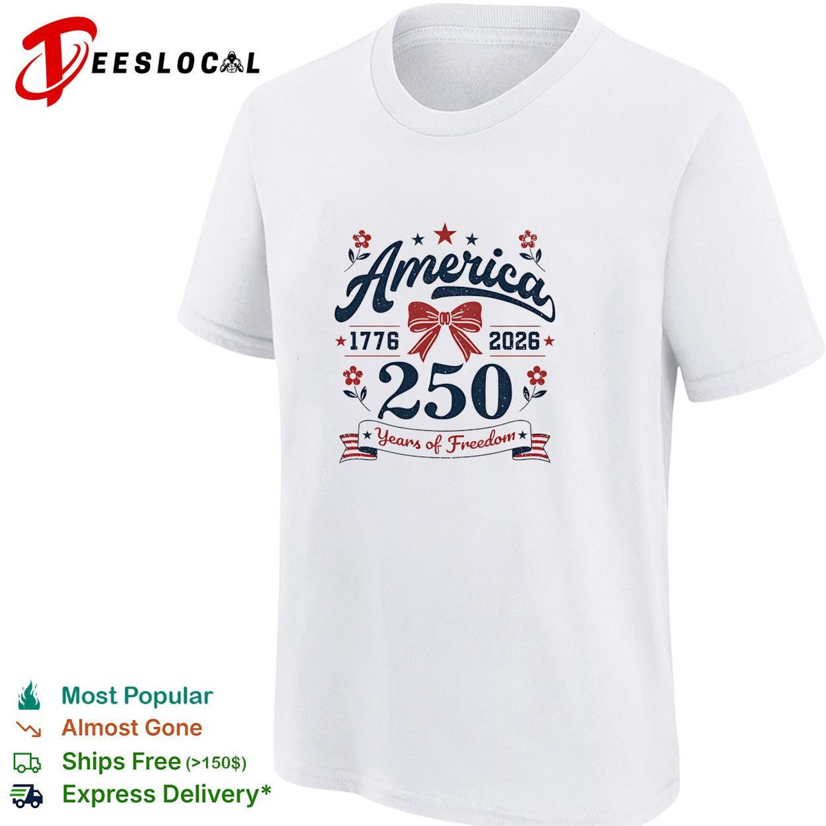 America 250 years of freedom 1776 2026 bow ribbon vintage graphic shirt Unisex