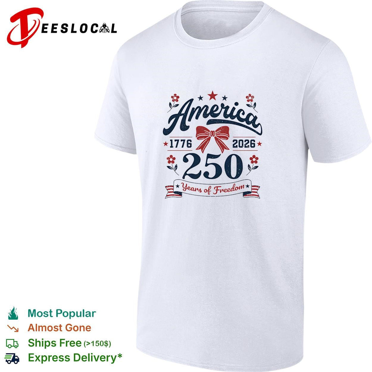 America 250 years of freedom 1776 2026 bow ribbon vintage graphic shirt Unisex
