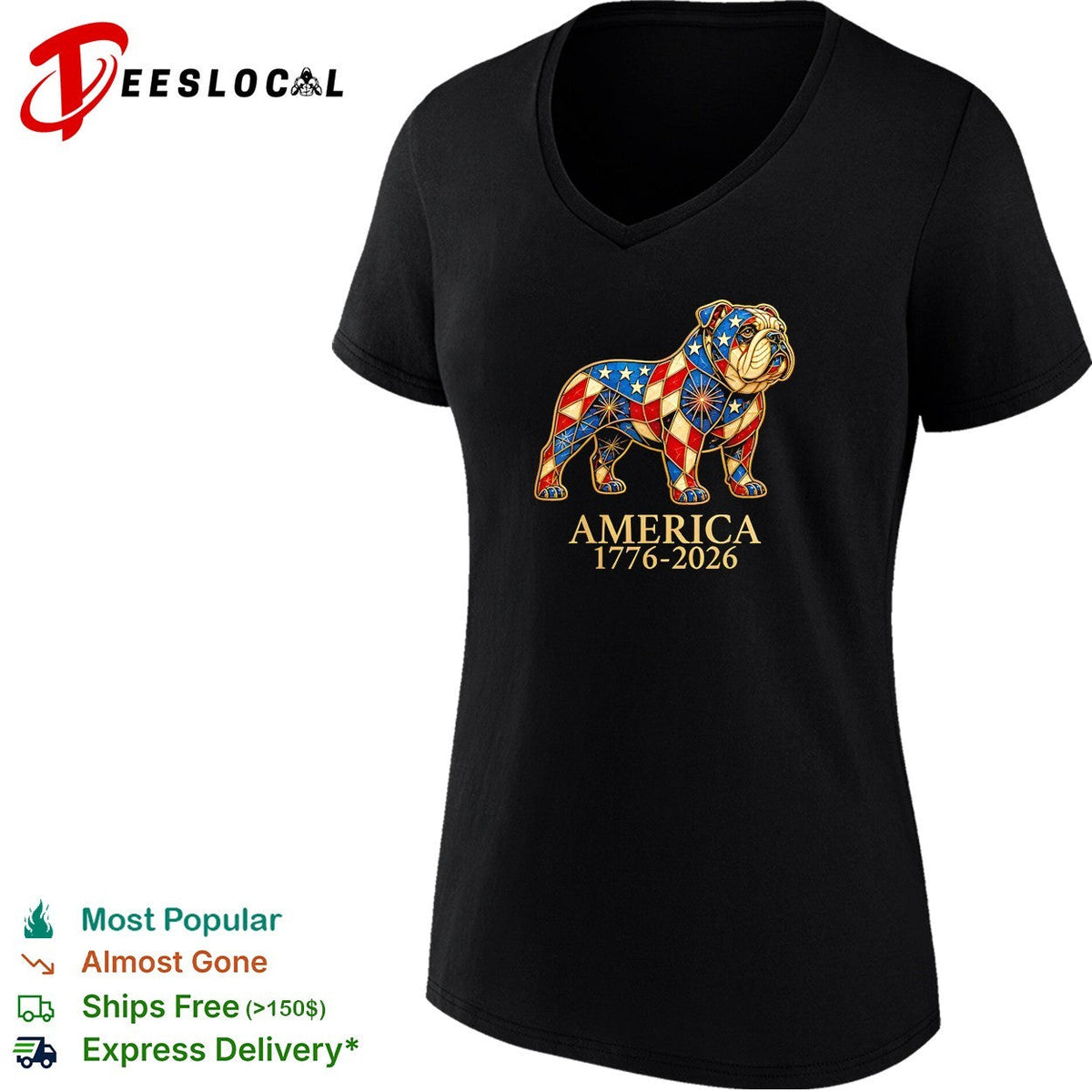 American Bulldog Patriotic Stained Glass Art America 1776 2026 shirt Unisex