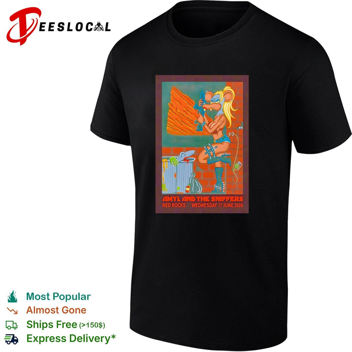 Amyl and the Sniffers Red Rocks Wednesday 17 June 2026 Rat Punk Rock Band shirt Unisex