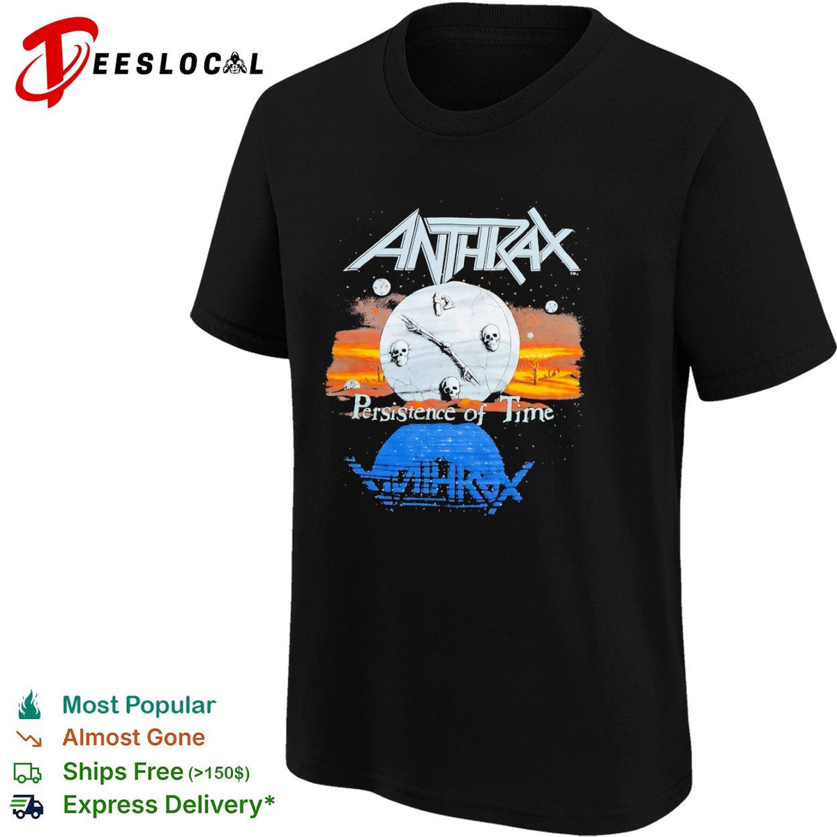 Anthrax persistence of time skull clock shirt Unisex