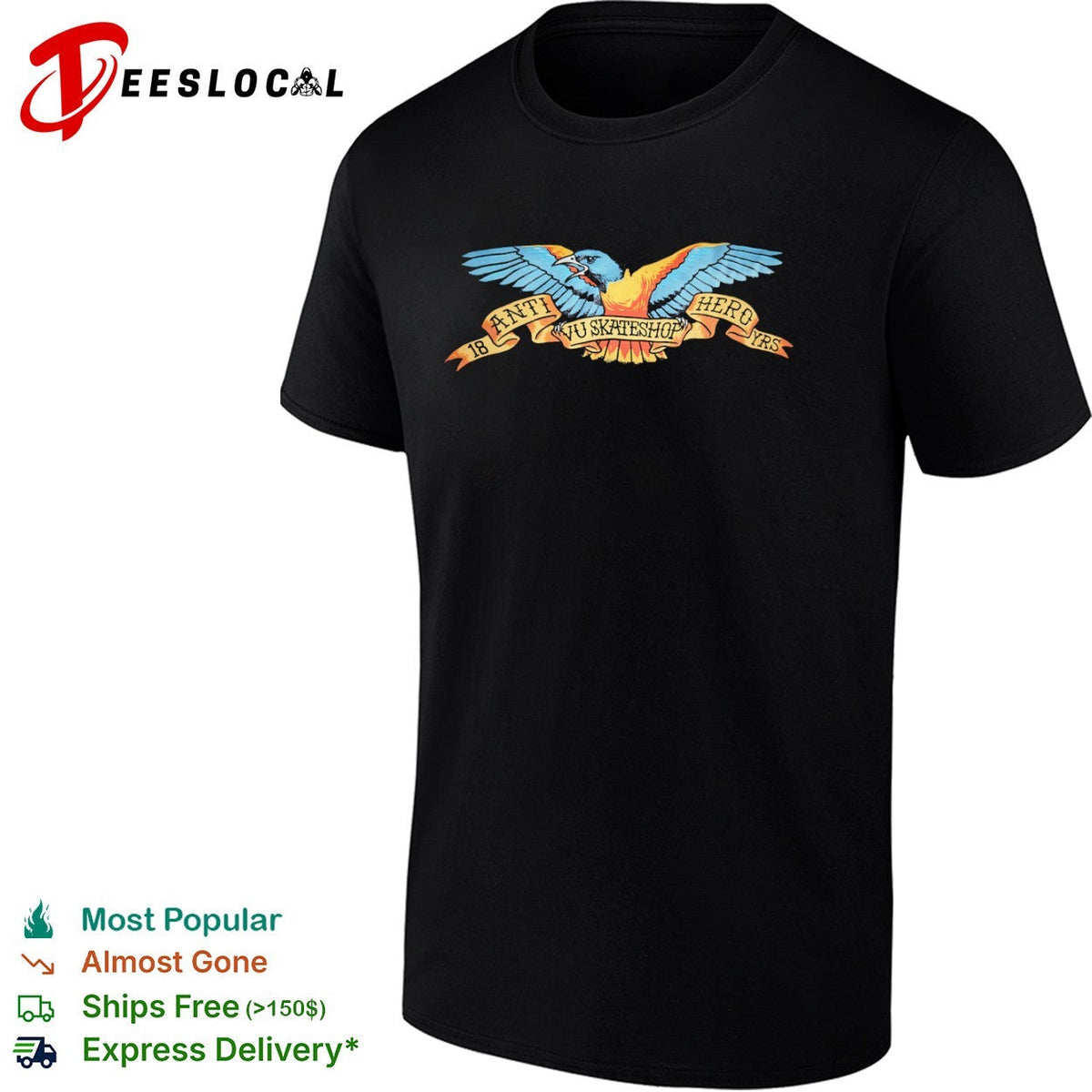 Anti Hero 18 Yrs Vu Skateshop Eagle Logo shirt Unisex