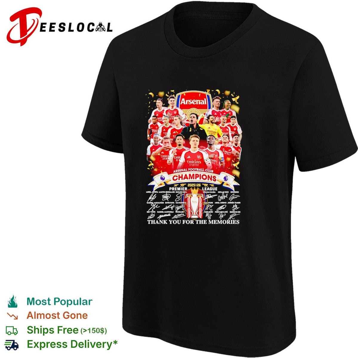 Arsenal FC 2025 26 Champions Mikel Arteta Martin Odegaard Bukayo Saka team shirt Unisex
