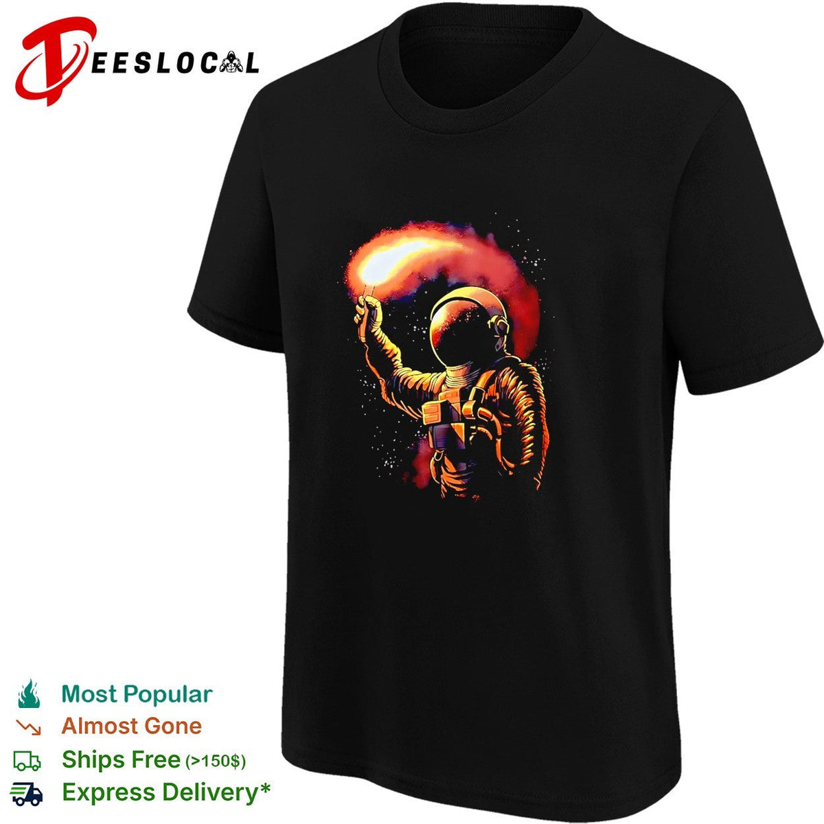 Astronaut reaching for fiery comet space shirt Unisex