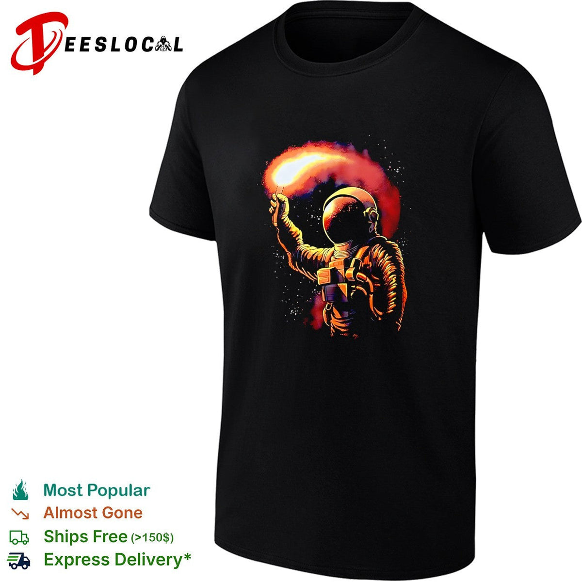 Astronaut reaching for fiery comet space shirt Unisex