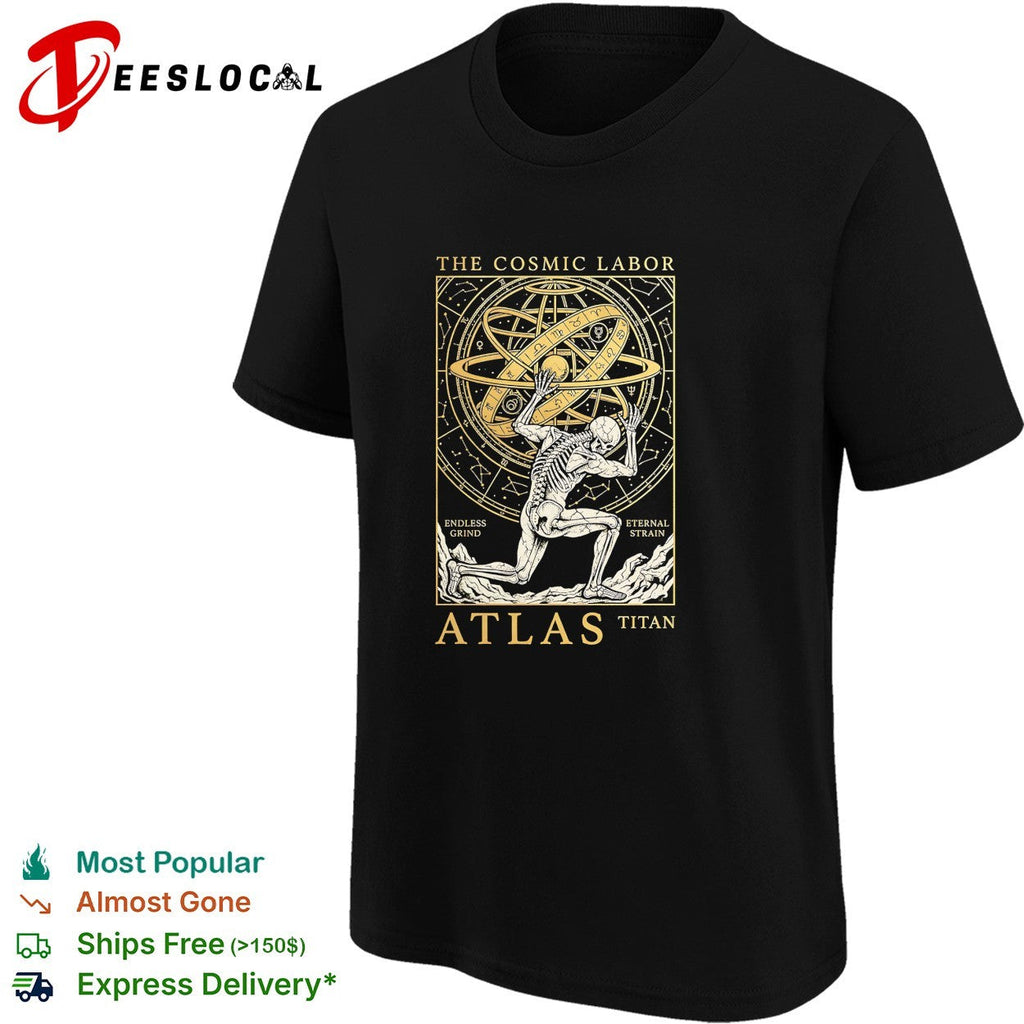 Atlas titan cosmic labor armillary sphere skeleton astronomy shirt Unisex