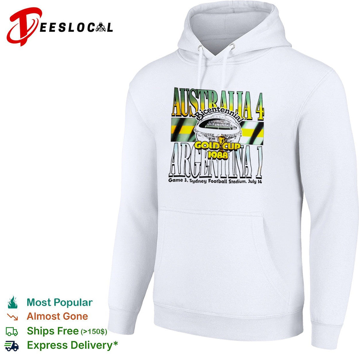 Australia 4 Argentina 1 Bicentennial Gold Cup 1988 Game 3 Sydney Football Stadium shirt Unisex