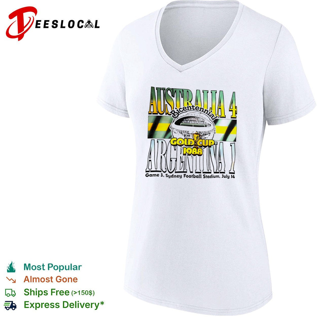 Australia 4 Argentina 1 Bicentennial Gold Cup 1988 Game 3 Sydney Football Stadium shirt Unisex