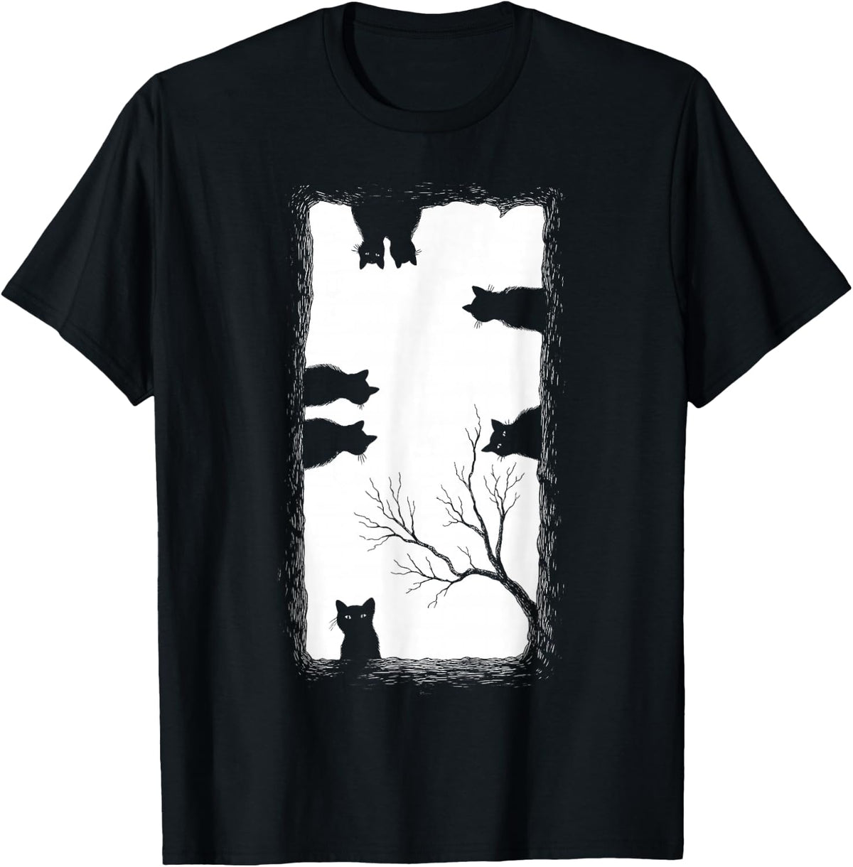 Spooky Black Cat Silhouette Halloween Gothic Cats Lover T-Shirt