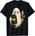 Meh Ghost Holding Black Cat Coffee Vintage Halloween Spooky T-Shirt