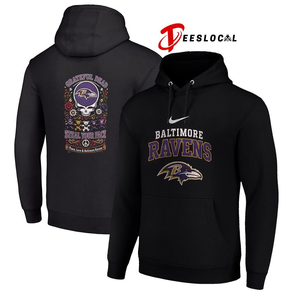 Baltimore Ravens x Grateful Dead steal your face peace love logo shirt Unisex