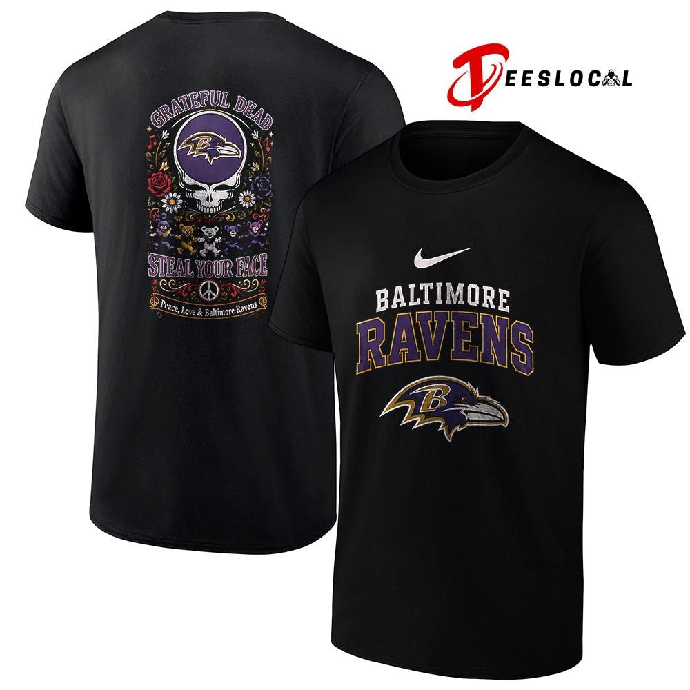 Baltimore Ravens x Grateful Dead steal your face peace love logo shirt Unisex
