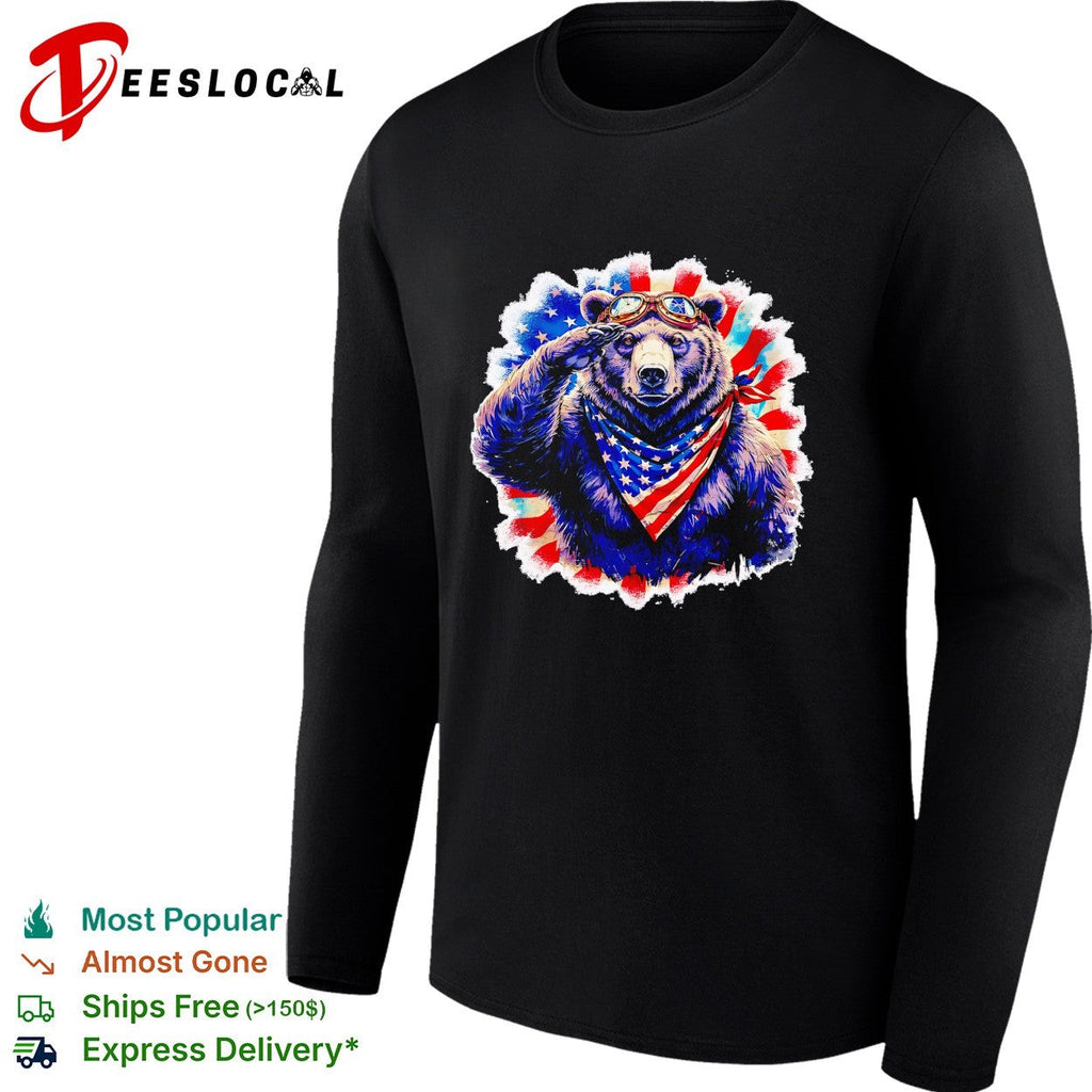 Bear saluting American flag bandana shirt Unisex