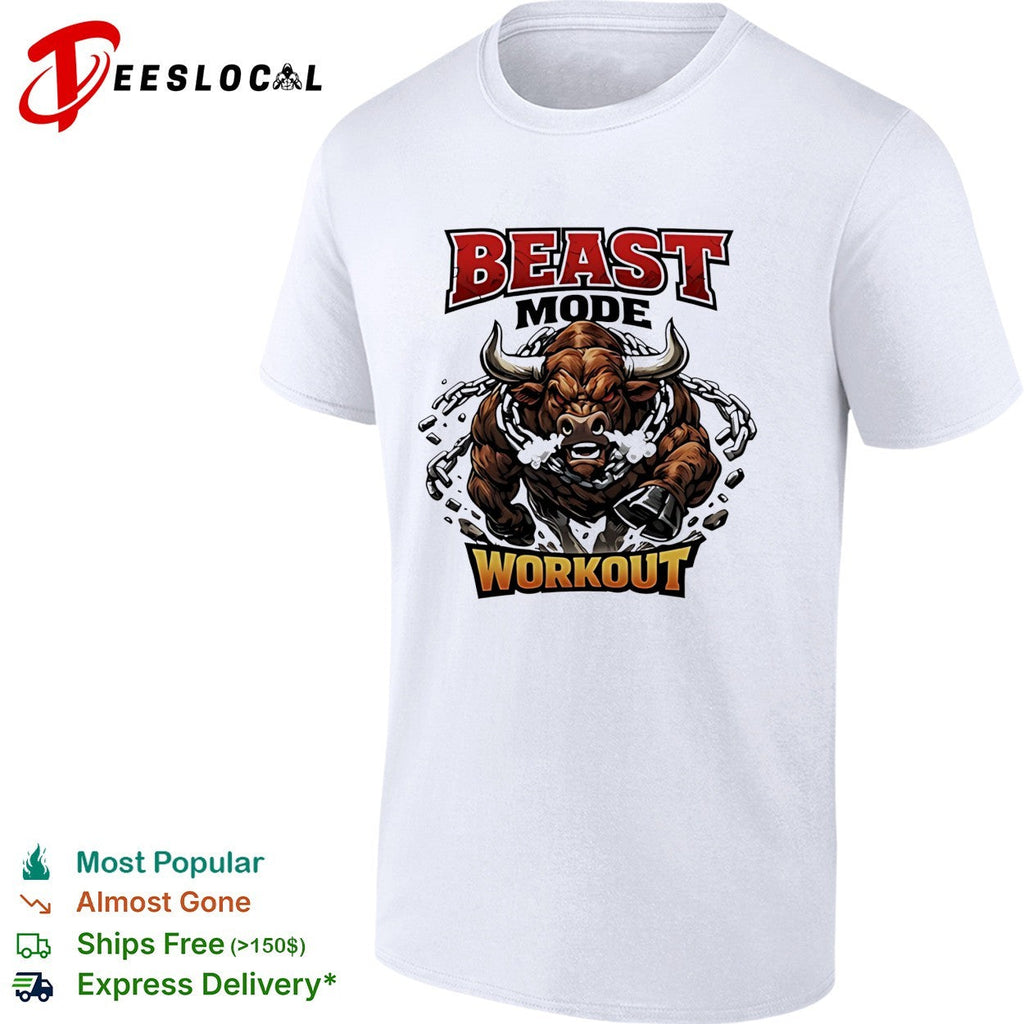 Beast mode workout illustrated bull with chains shirt Unisex