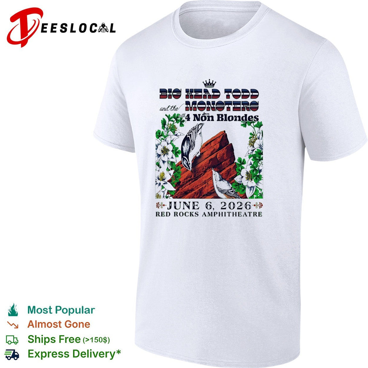 Big Head Todd and the Monsters with 4 Non Blondes June 6 2026 Red Rocks shirt Unisex
