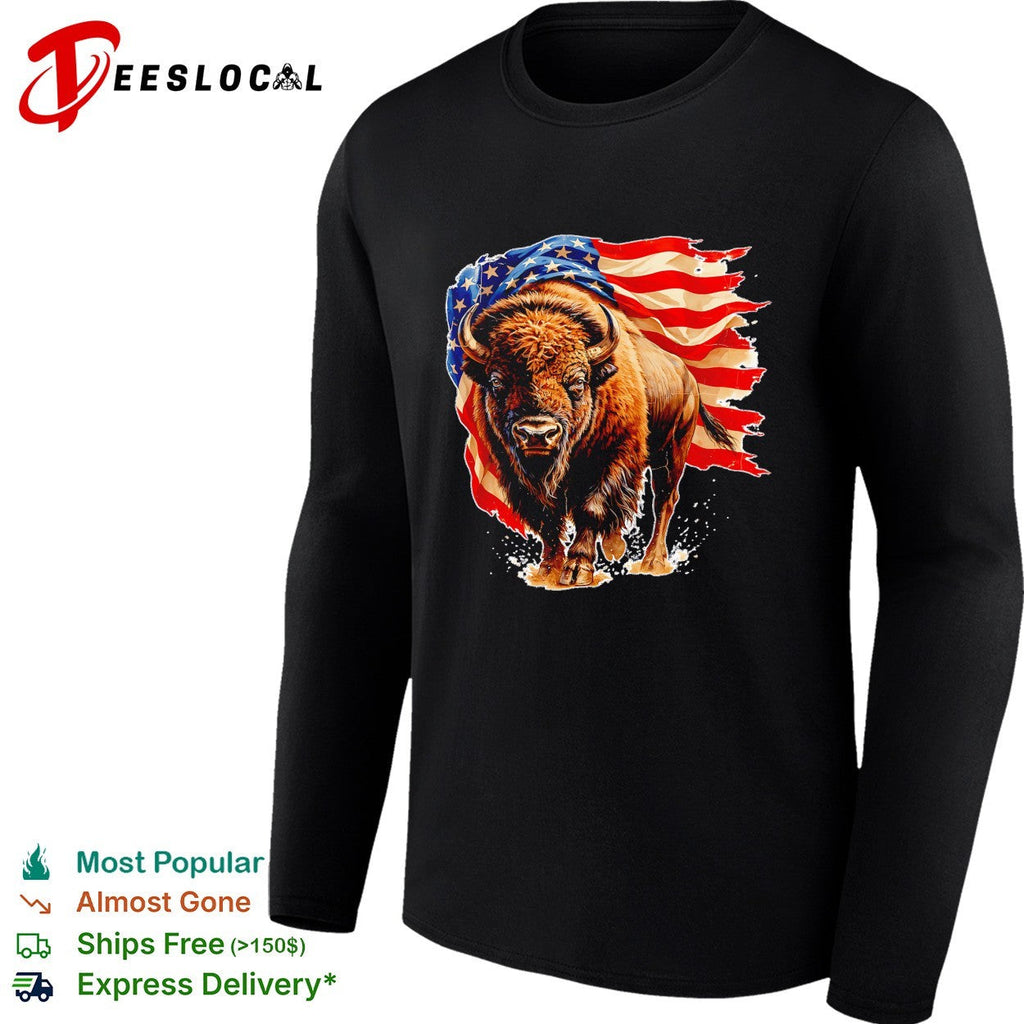 Bison American flag shirt Unisex