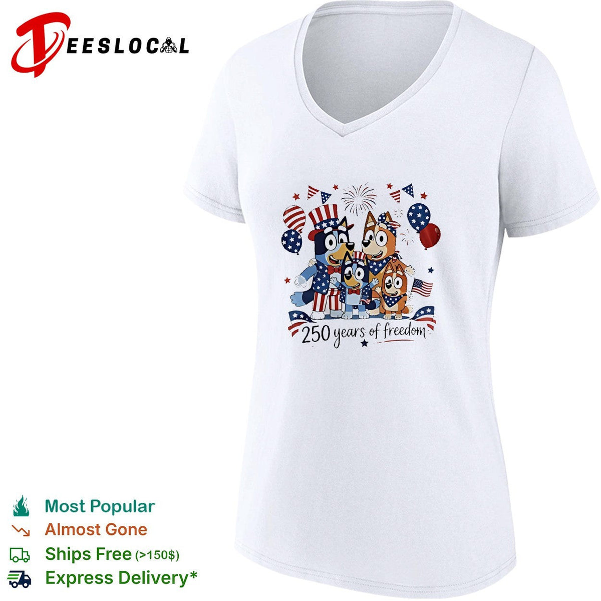 Bluey family patriotic 250 years of freedom Uncle Sam hat and balloons shirt Unisex