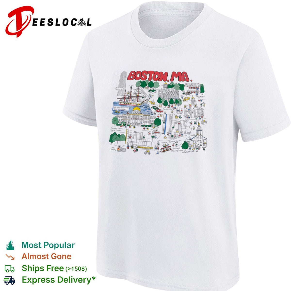 Boston MA Bunker Hill Monument USS Constitution Old Ironside State House shirt Unisex