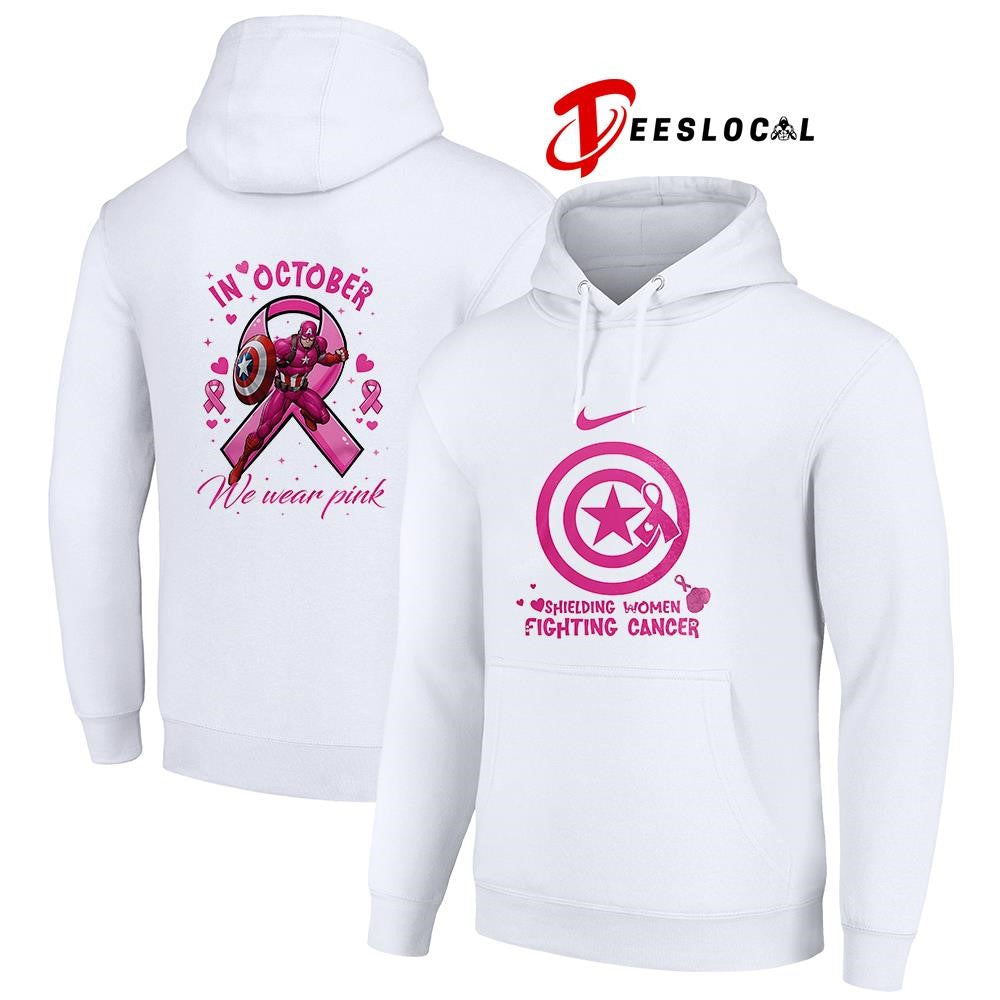 Captain America shielding women fighting cancer in october we wear pink graphic shirt Unisex