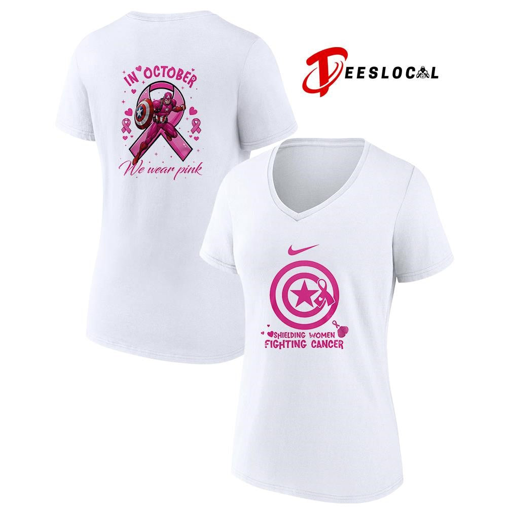 Captain America shielding women fighting cancer in october we wear pink graphic shirt Unisex
